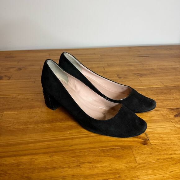 Kate Spade Black Leather Studded Block Heel Pumps Size 7.5 - Picture 1 of 6